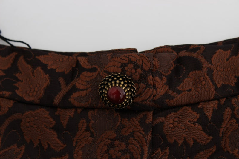 Jupe mini trapèze en brocart floral marron de Dolce &amp; Gabbana