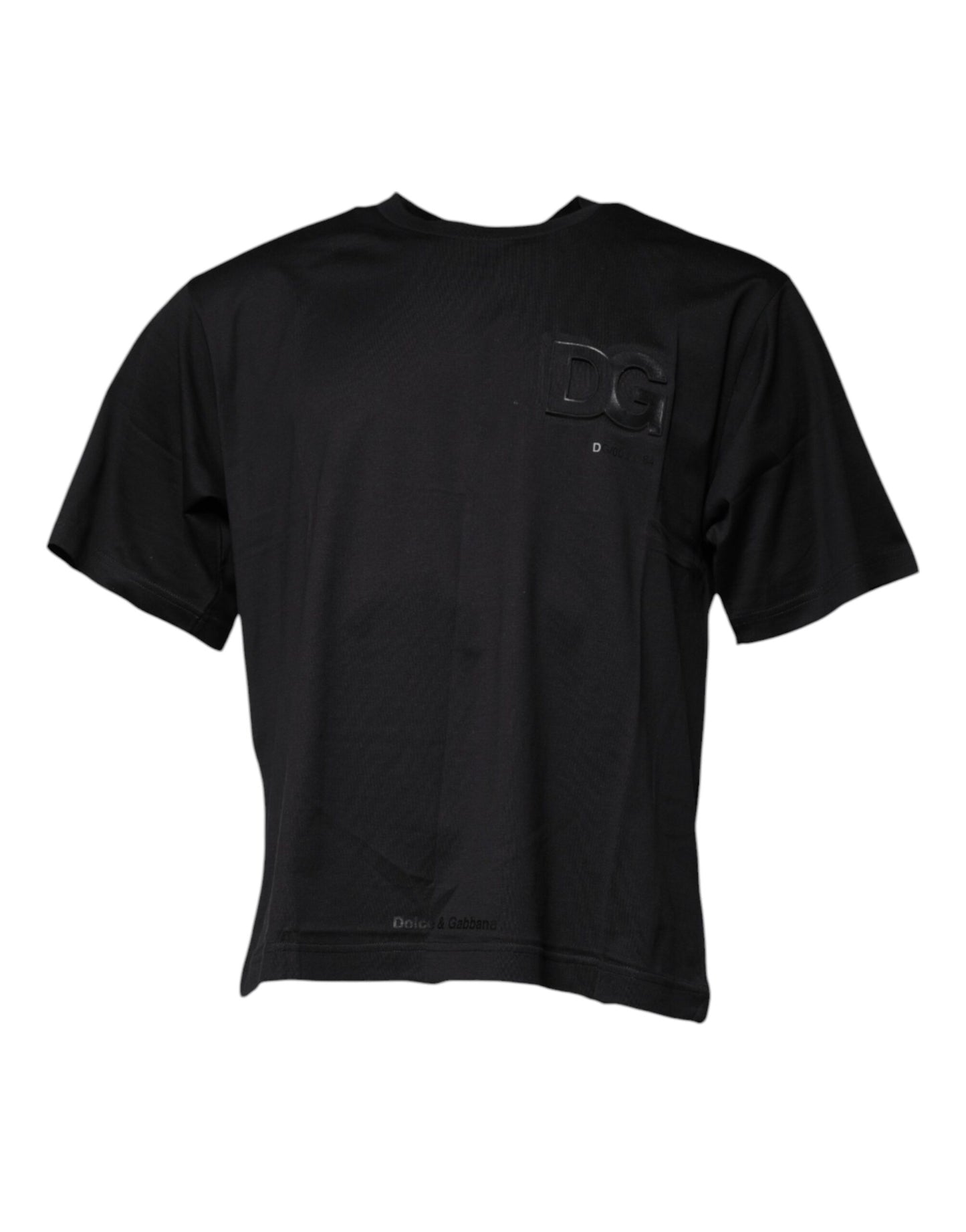 Dolce &amp; Gabbana zwart katoenen T-shirt met DG-logo en ronde hals.