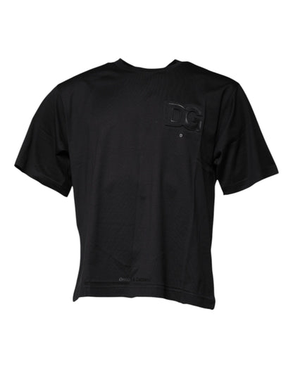 Dolce &amp; Gabbana zwart katoenen T-shirt met DG-logo en ronde hals.