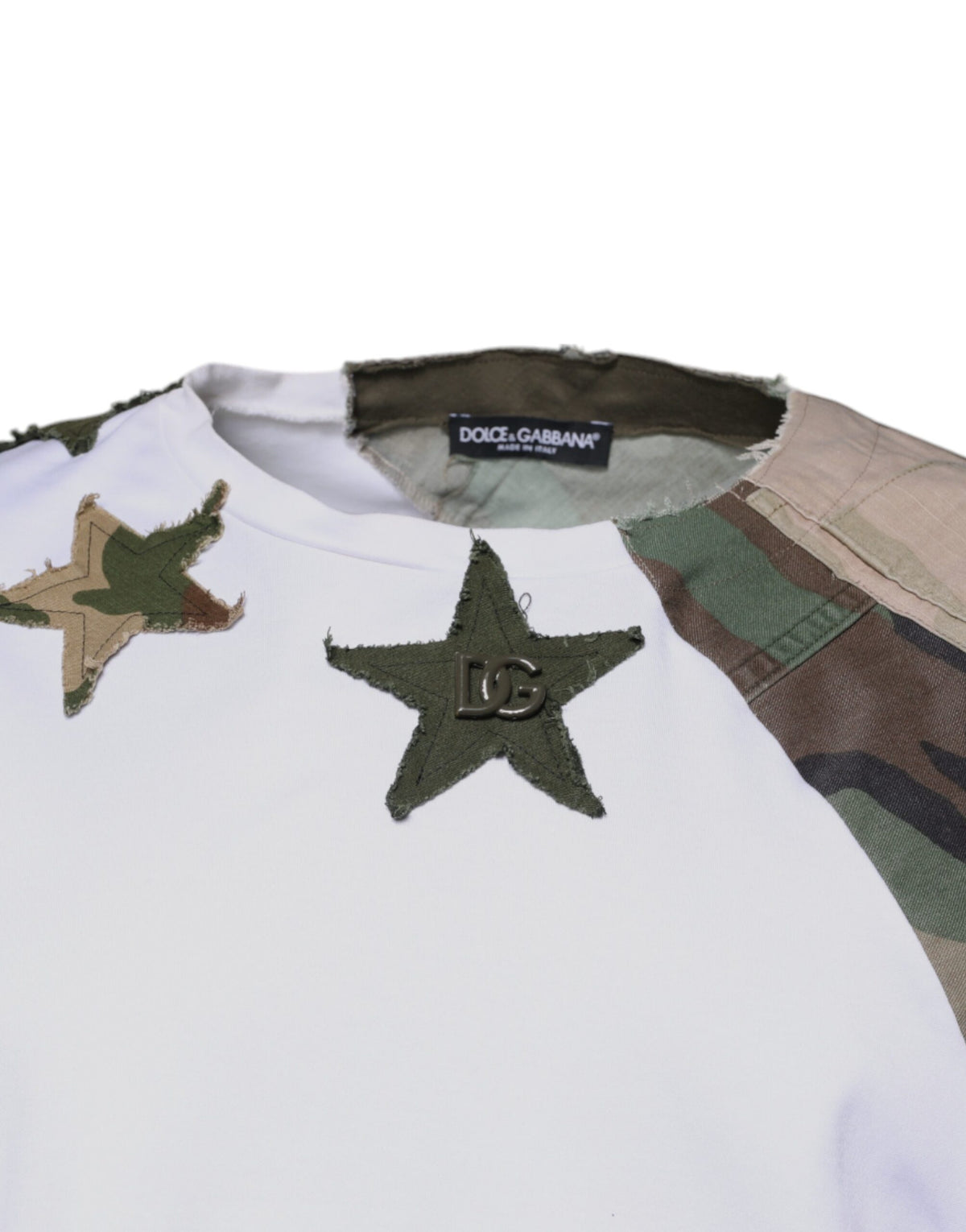 T-shirt en coton blanc à col rond avec motif camouflage de Dolce &amp; Gabbana