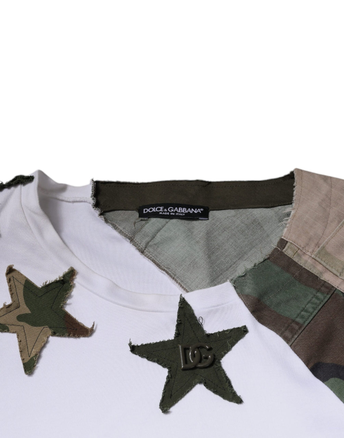 T-shirt en coton blanc à col rond avec motif camouflage de Dolce &amp; Gabbana