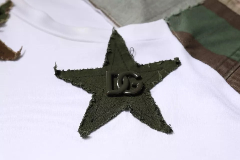 T-shirt en coton blanc à col rond avec motif camouflage de Dolce &amp; Gabbana