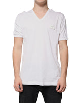 T-shirt à manches courtes à col en V blanc avec logo Dolce &amp; Gabbana