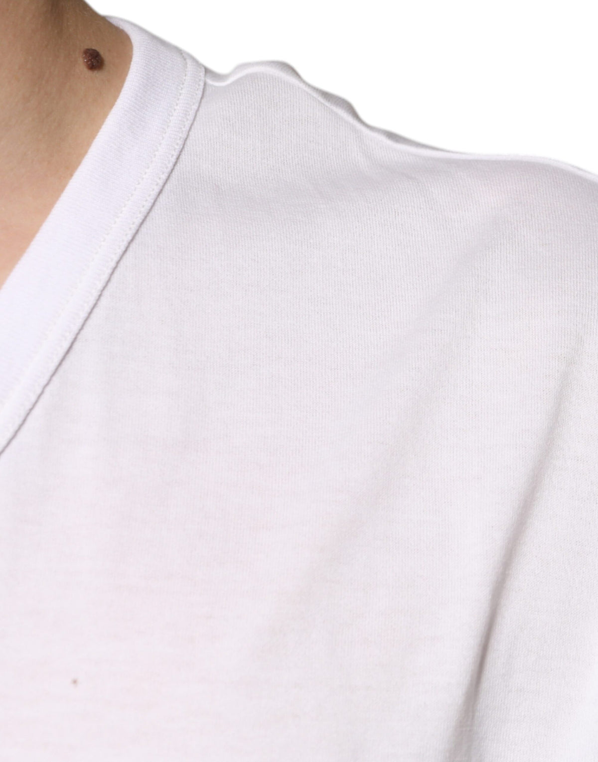 T-shirt à manches courtes à col en V blanc avec logo Dolce &amp; Gabbana