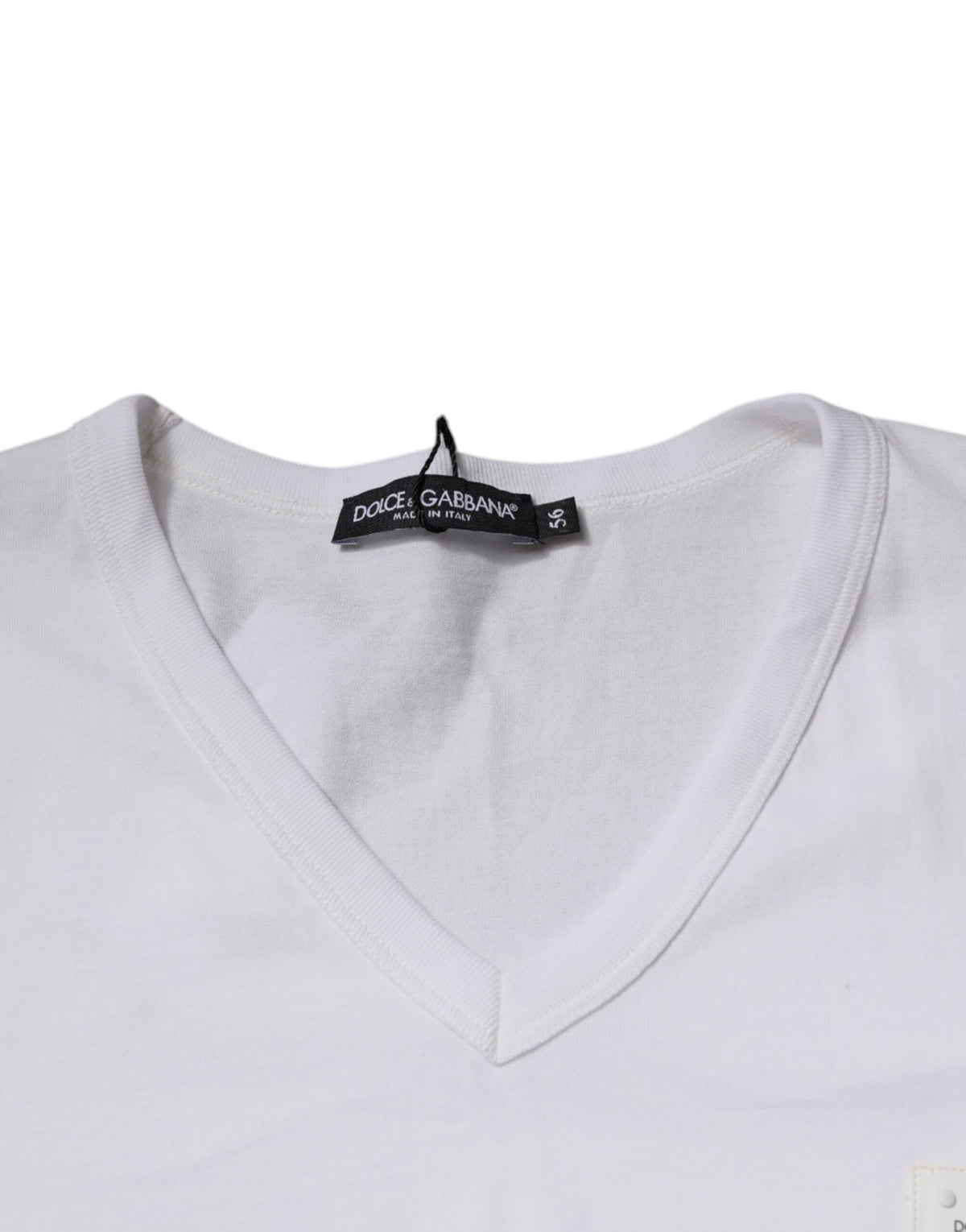 T-shirt à manches courtes à col en V blanc avec logo Dolce &amp; Gabbana
