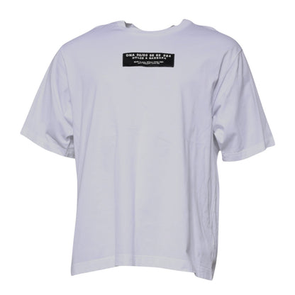 T-shirt en coton à col rond avec imprimé du logo blanc de Dolce &amp; Gabbana