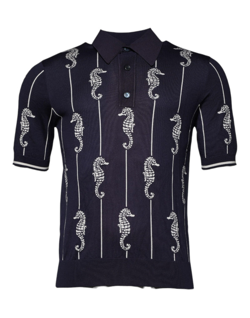 Dolce &amp; Gabbana donkerblauwe polo-t-shirt met paardenkop-kraag