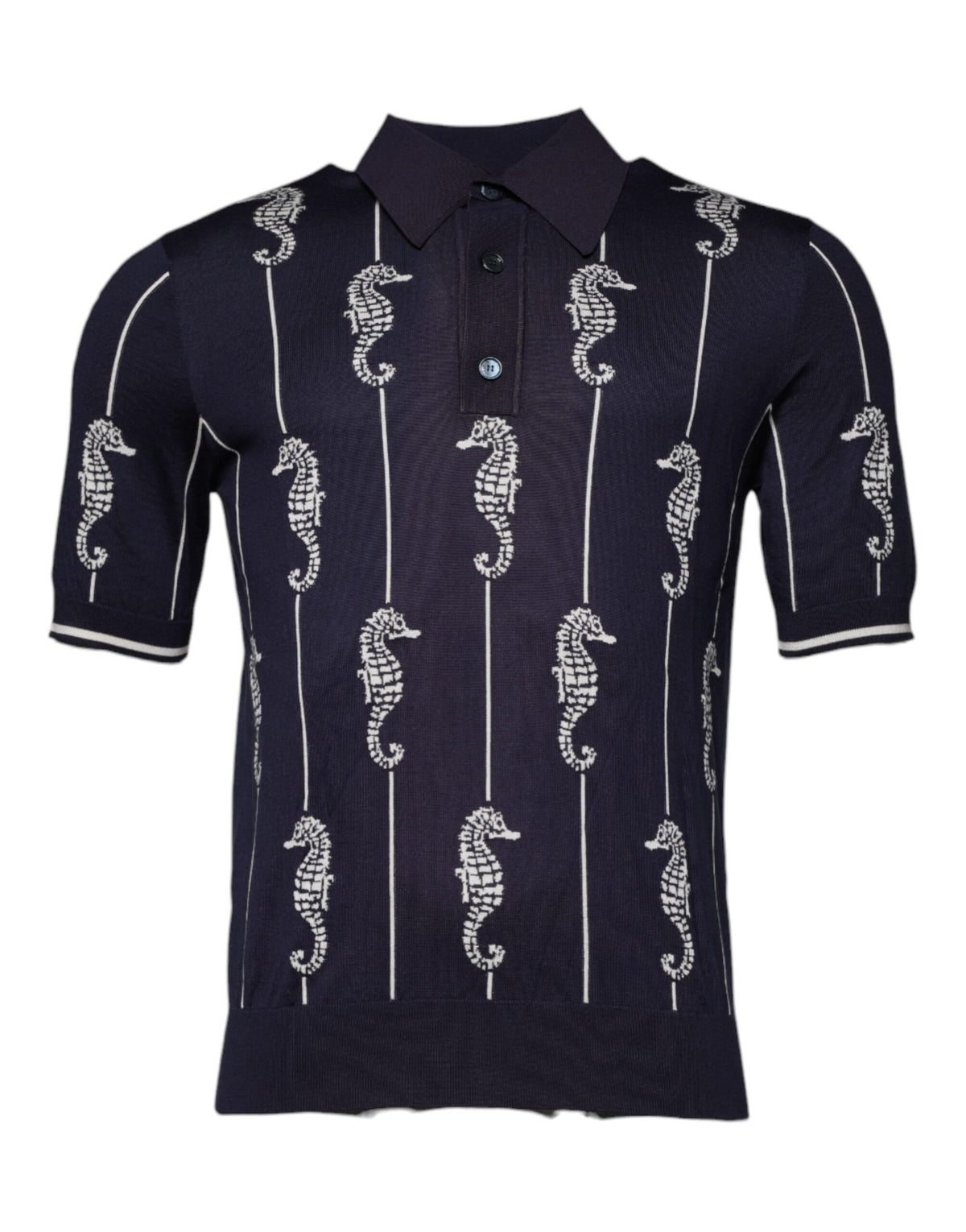 Polo à col montant Dolce &amp; Gabbana bleu marine avec motif Hippocampe
