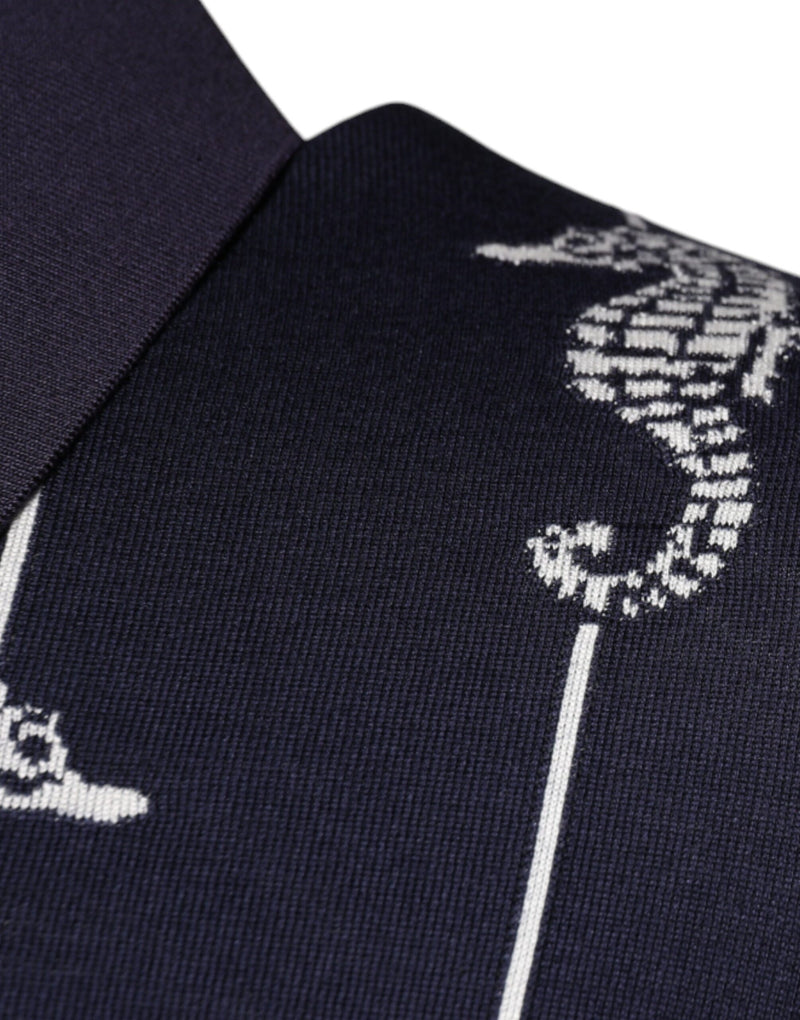 Dolce &amp; Gabbana donkerblauwe polo-t-shirt met paardenkop-kraag