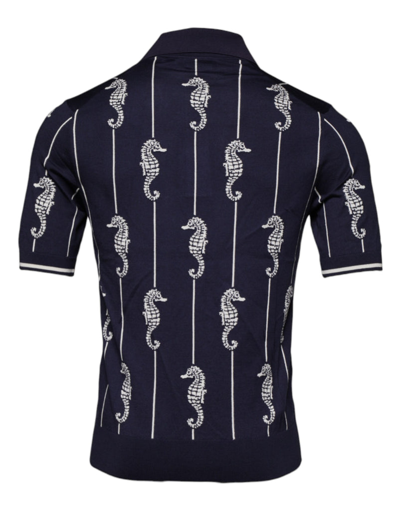Dolce &amp; Gabbana donkerblauwe polo-t-shirt met paardenkop-kraag