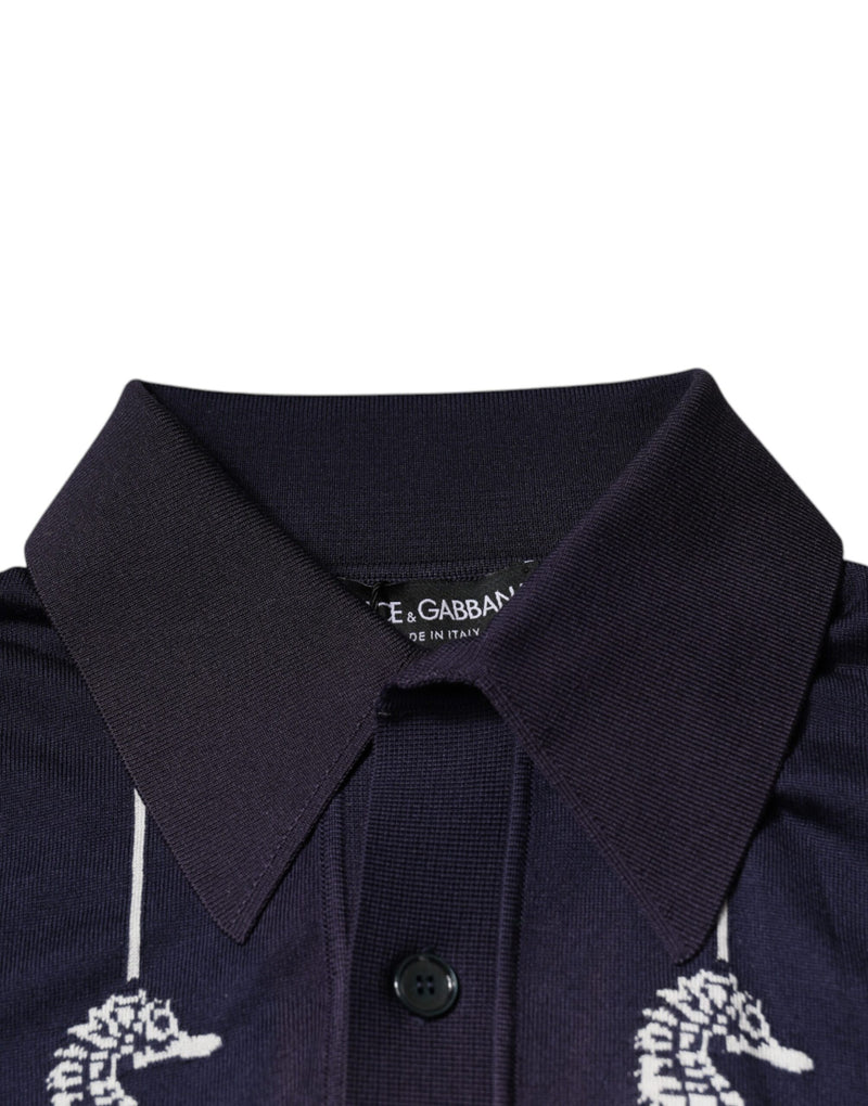 Dolce &amp; Gabbana donkerblauwe polo-t-shirt met paardenkop-kraag