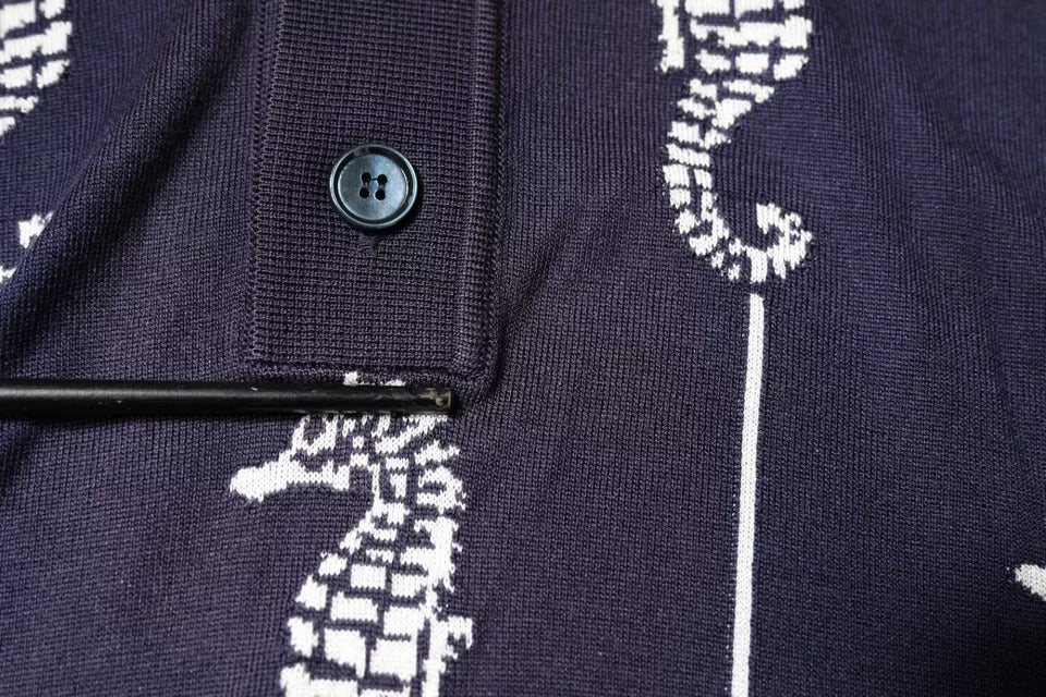 Polo à col montant Dolce &amp; Gabbana bleu marine avec motif Hippocampe