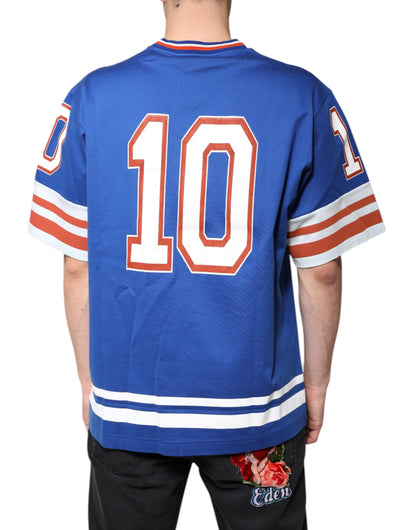 Dolce & Gabbana blauw T-shirt met V-hals en korte mouwen met logo