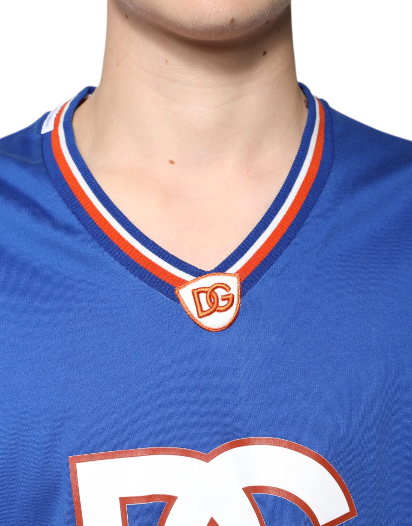 Dolce & Gabbana blauw T-shirt met V-hals en korte mouwen met logo