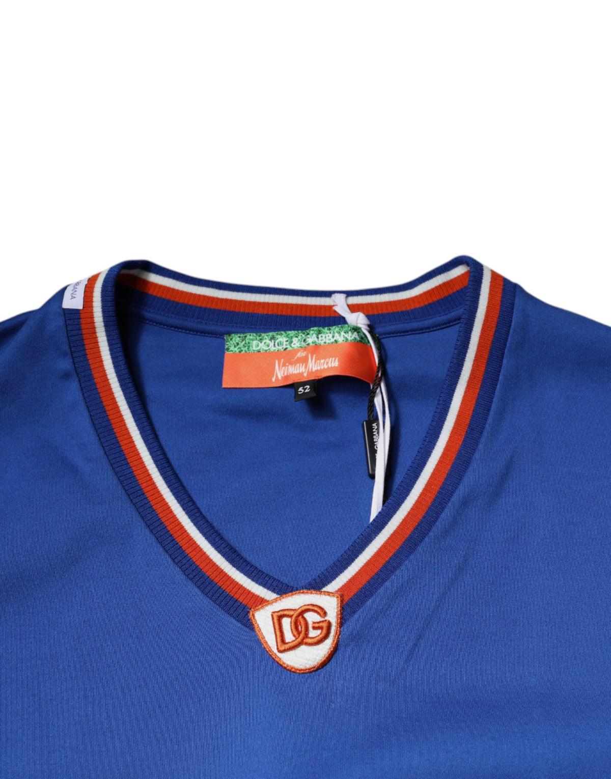 T-shirt à manches courtes à col en V bleu avec logo Dolce &amp; Gabbana