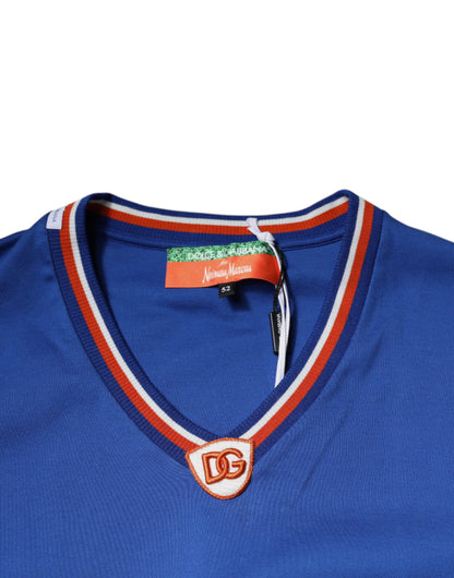 Dolce & Gabbana blauw T-shirt met V-hals en korte mouwen met logo