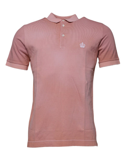 T-shirt polo à manches courtes Dolce &amp; Gabbana rose avec col à couronne.