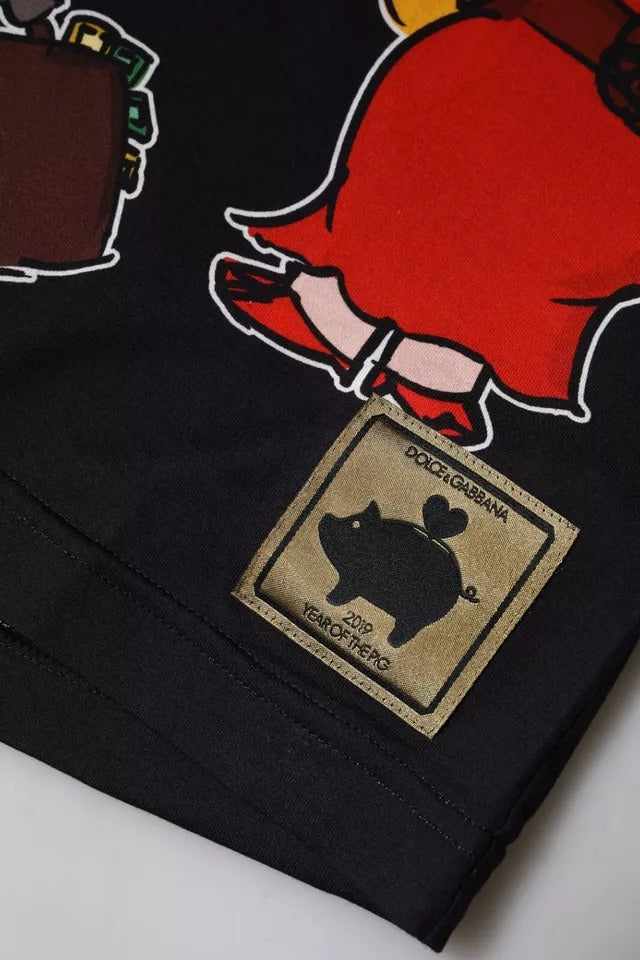 T-shirt à col rond noir Dolce &amp; Gabbana, année du cochon 2019.