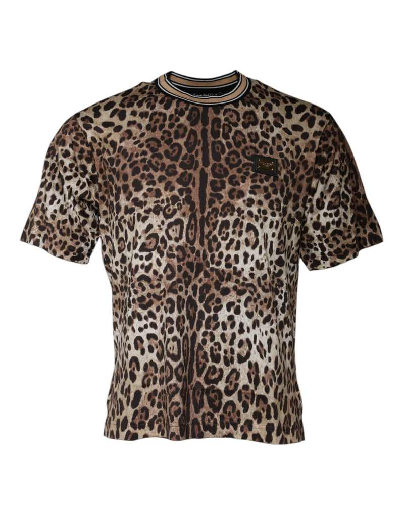 T-shirt à manches courtes à col rond Dolce &amp; Gabbana marron léopard