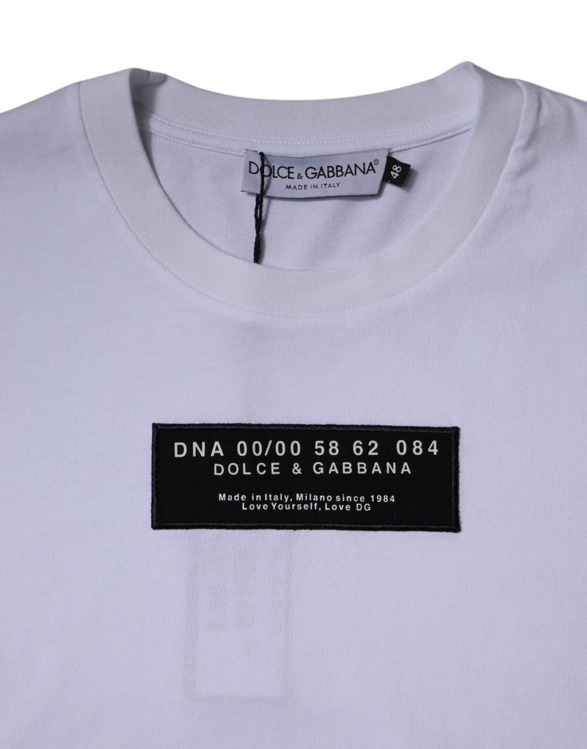 T-shirt en coton à col rond avec imprimé du logo blanc de Dolce &amp; Gabbana