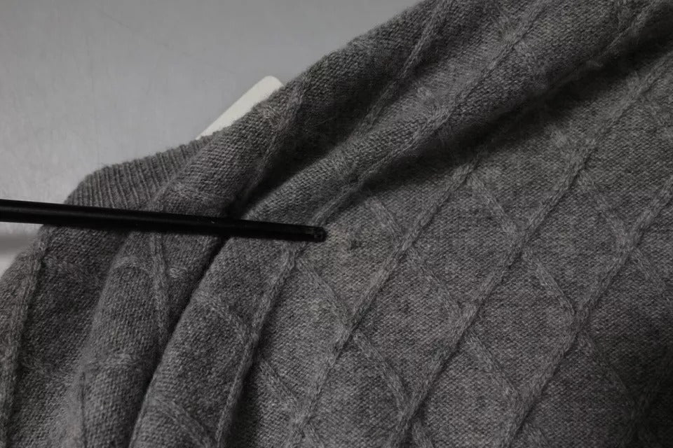 Pull en cachemire à col rond, à motifs en losanges et en relief, gris, de Ballantyne