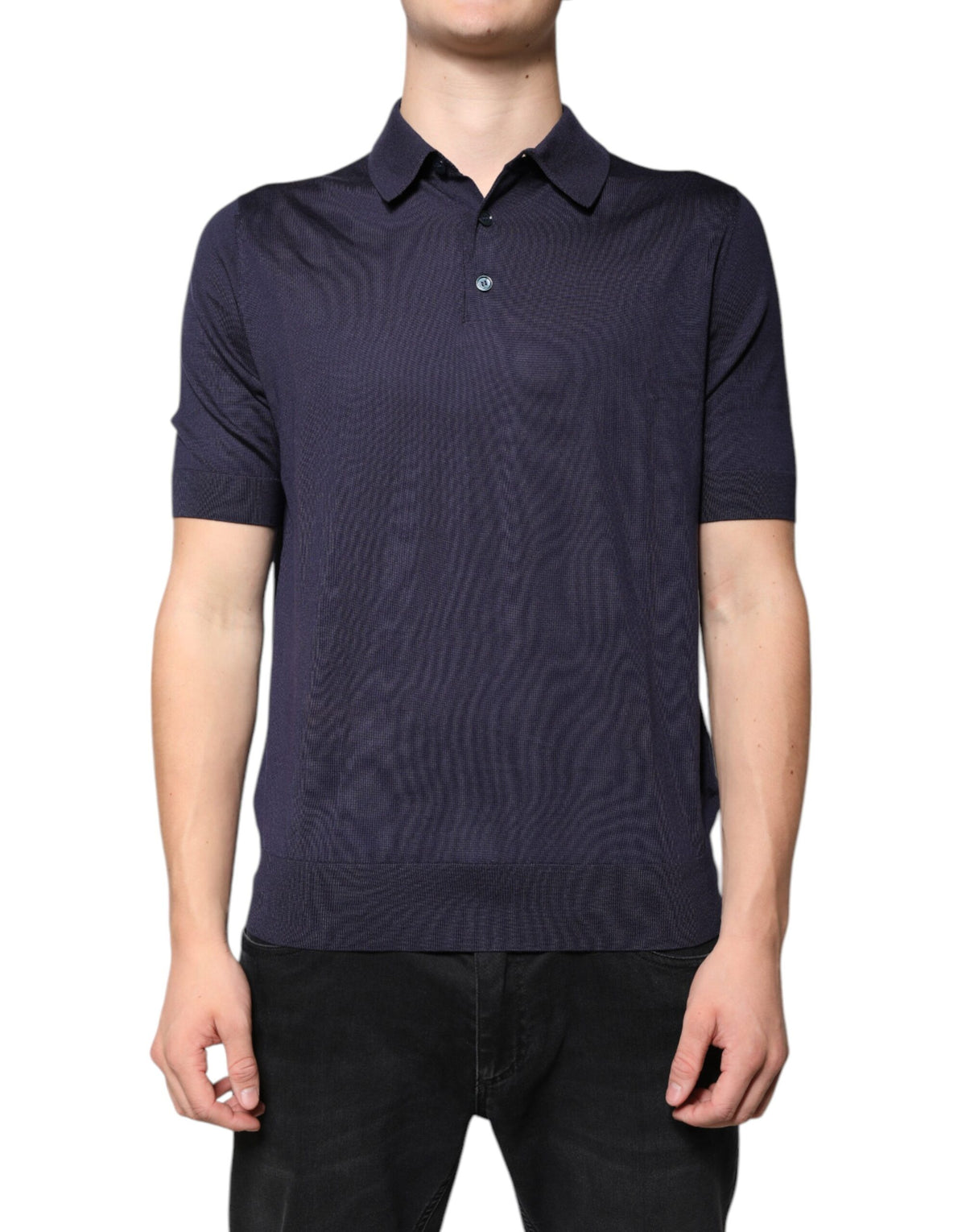 Polo en soie bleu à col et manches courtes de Dolce &amp; Gabbana