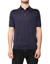 Polo en soie bleu à col et manches courtes de Dolce &amp; Gabbana
