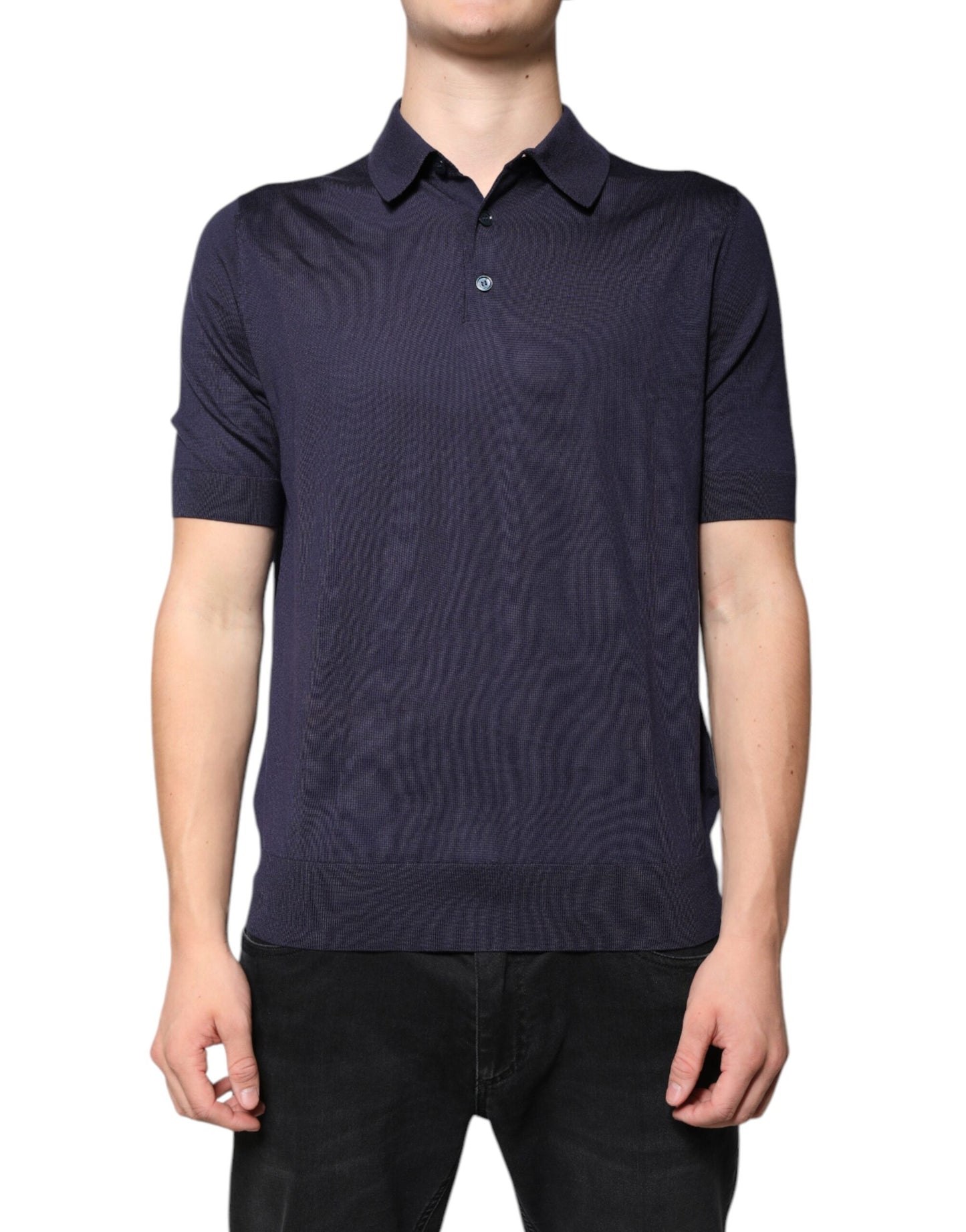 Dolce &amp; Gabbana blauw satijnen polo-shirt met korte mouwen en kraag