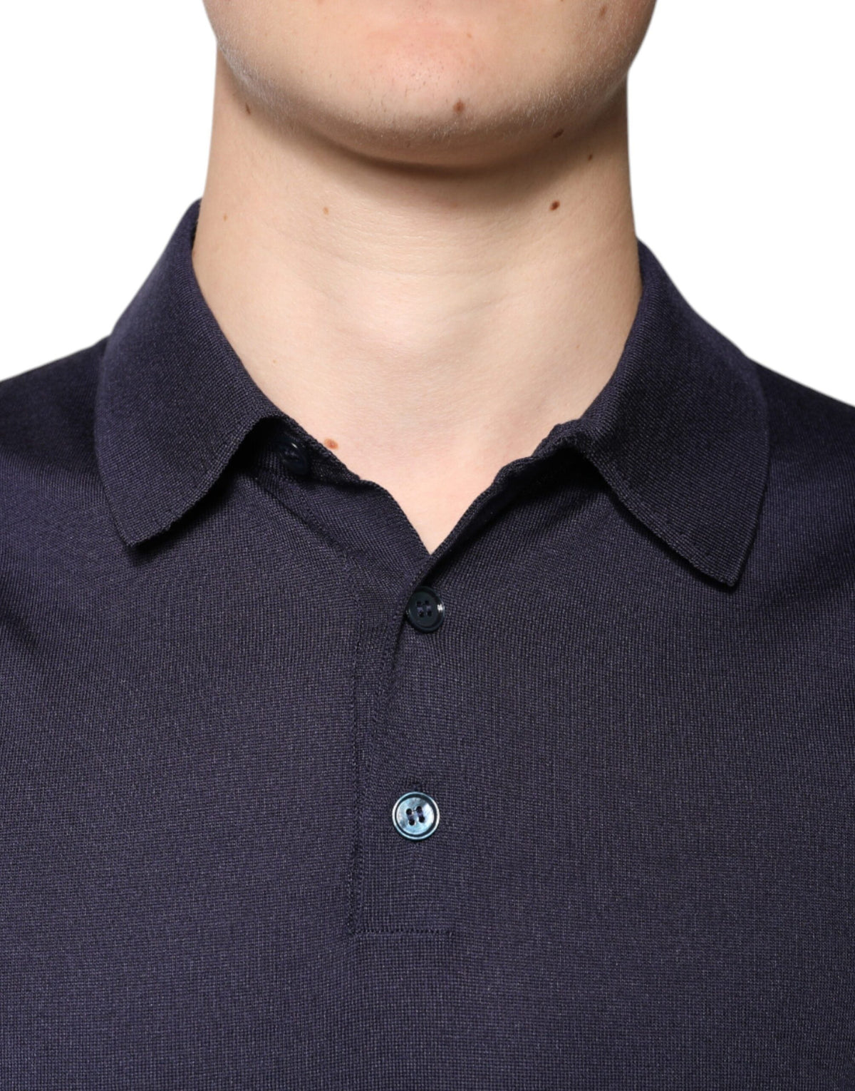 Polo en soie bleu à col et manches courtes de Dolce &amp; Gabbana