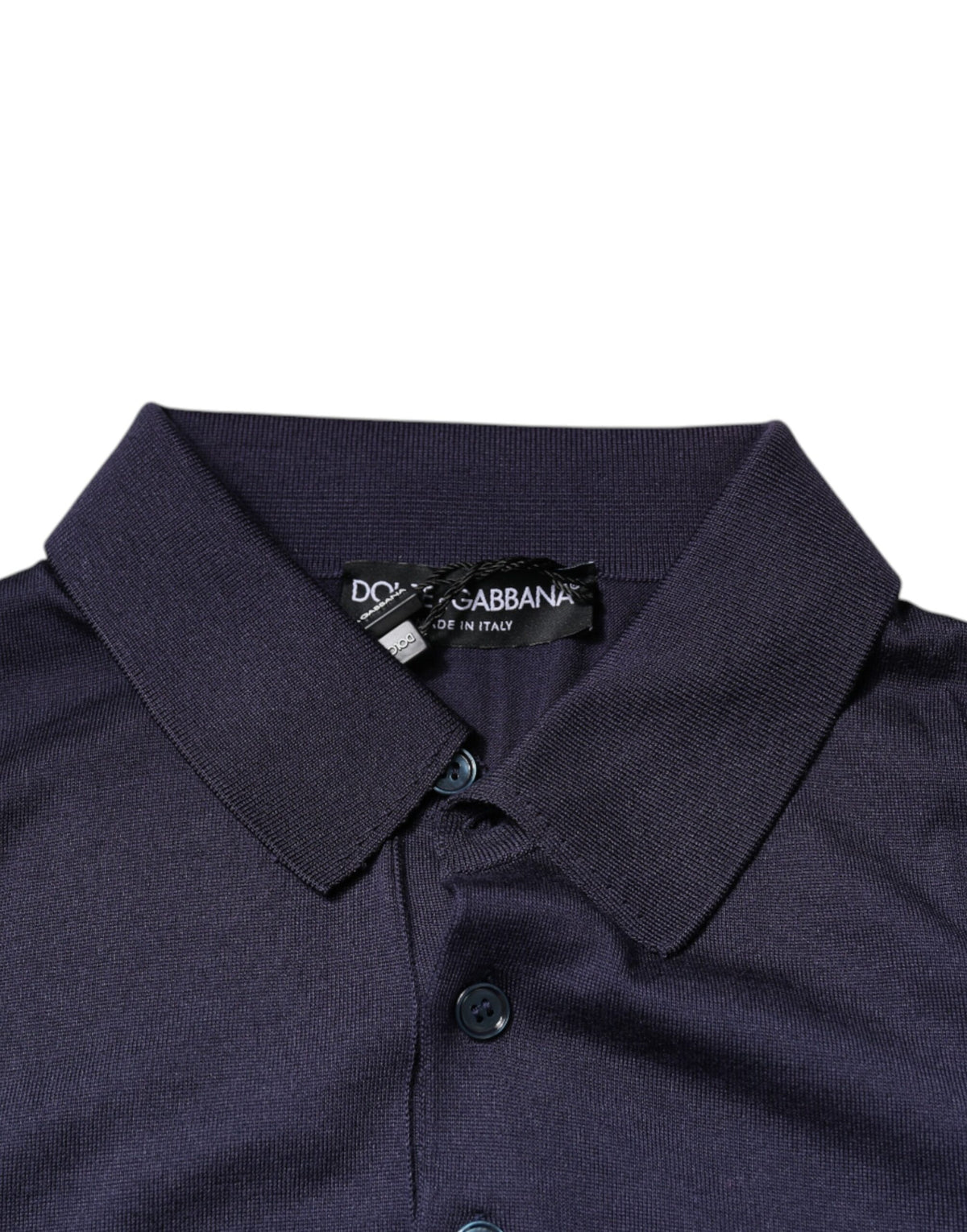 Polo en soie bleu à col et manches courtes de Dolce &amp; Gabbana