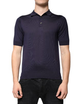 Polo en soie bleu à col et manches courtes de Dolce &amp; Gabbana