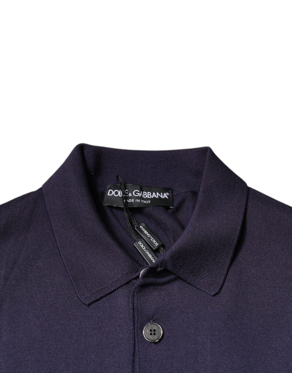 Polo en soie bleu à col et manches courtes de Dolce &amp; Gabbana