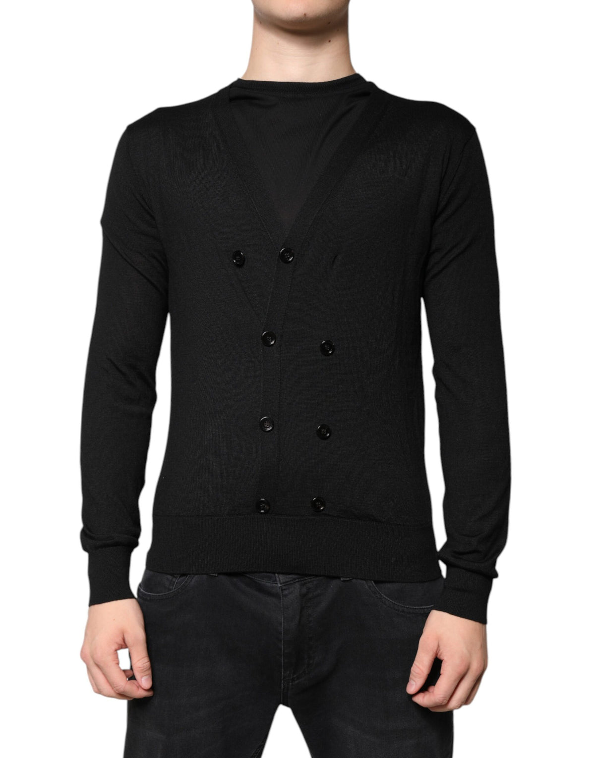 Pull en cachemire noir à boutons de Dolce &amp; Gabbana