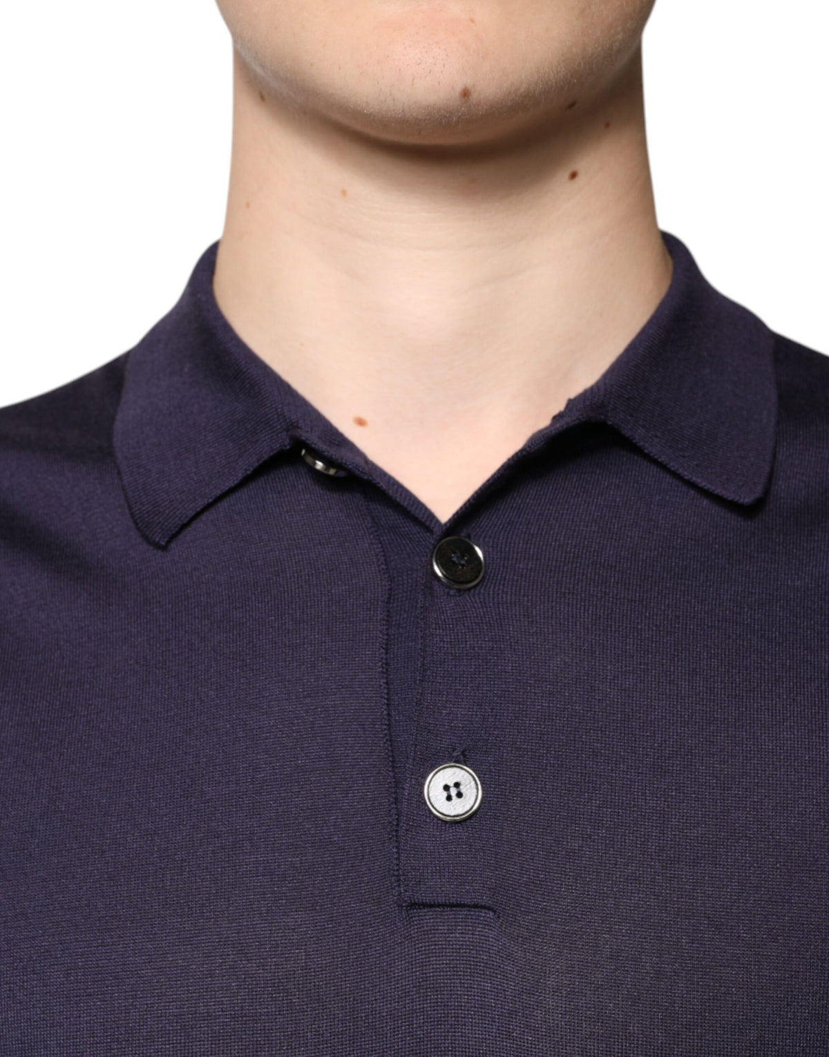 Polo en soie bleu à col et manches courtes de Dolce &amp; Gabbana
