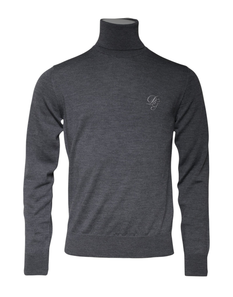 Dolce &amp; Gabbana grijze wollen trui met logo en hoge hals
