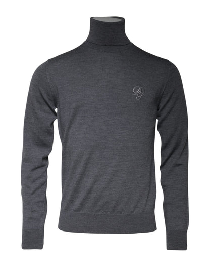 Dolce &amp; Gabbana grijze wollen trui met logo en hoge hals