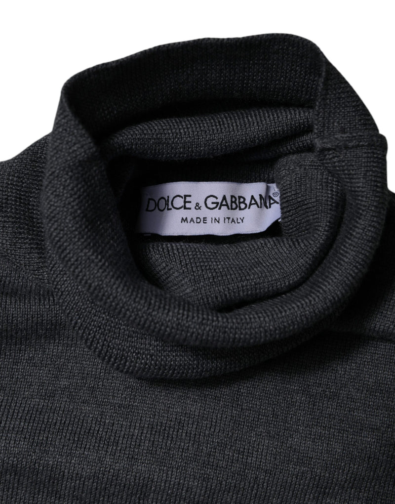Dolce &amp; Gabbana grijze wollen trui met logo en hoge hals