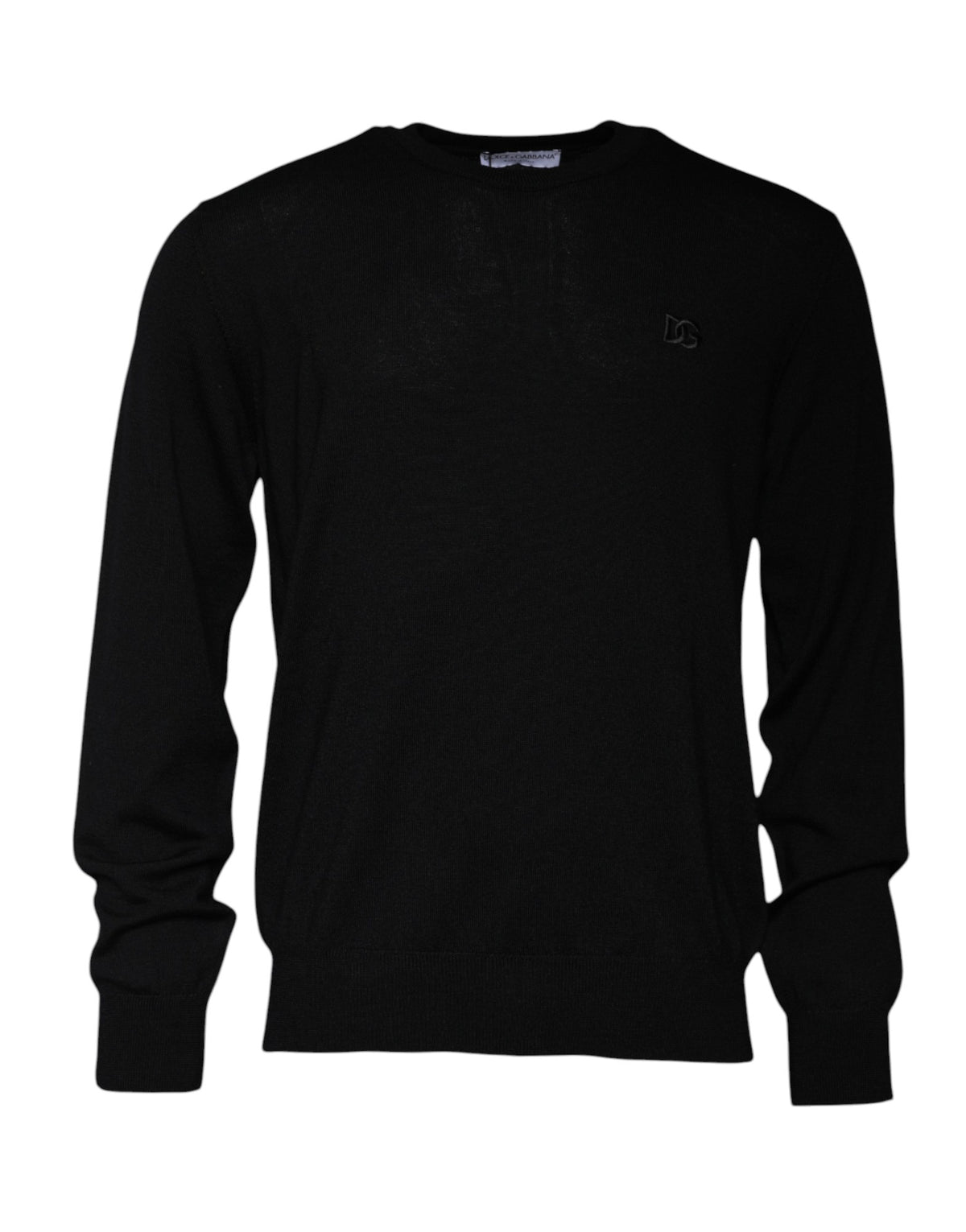 Pull en laine à col rond noir avec logo Dolce &amp; Gabbana