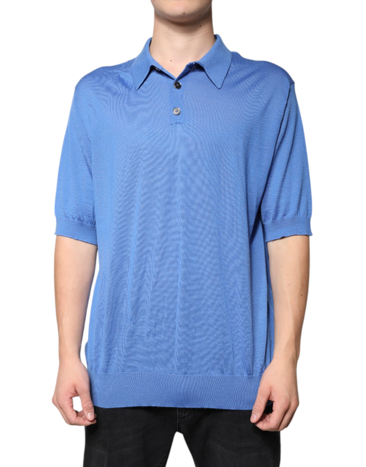 Polo à manches courtes bleu à col pour homme de Dolce &amp; Gabbana