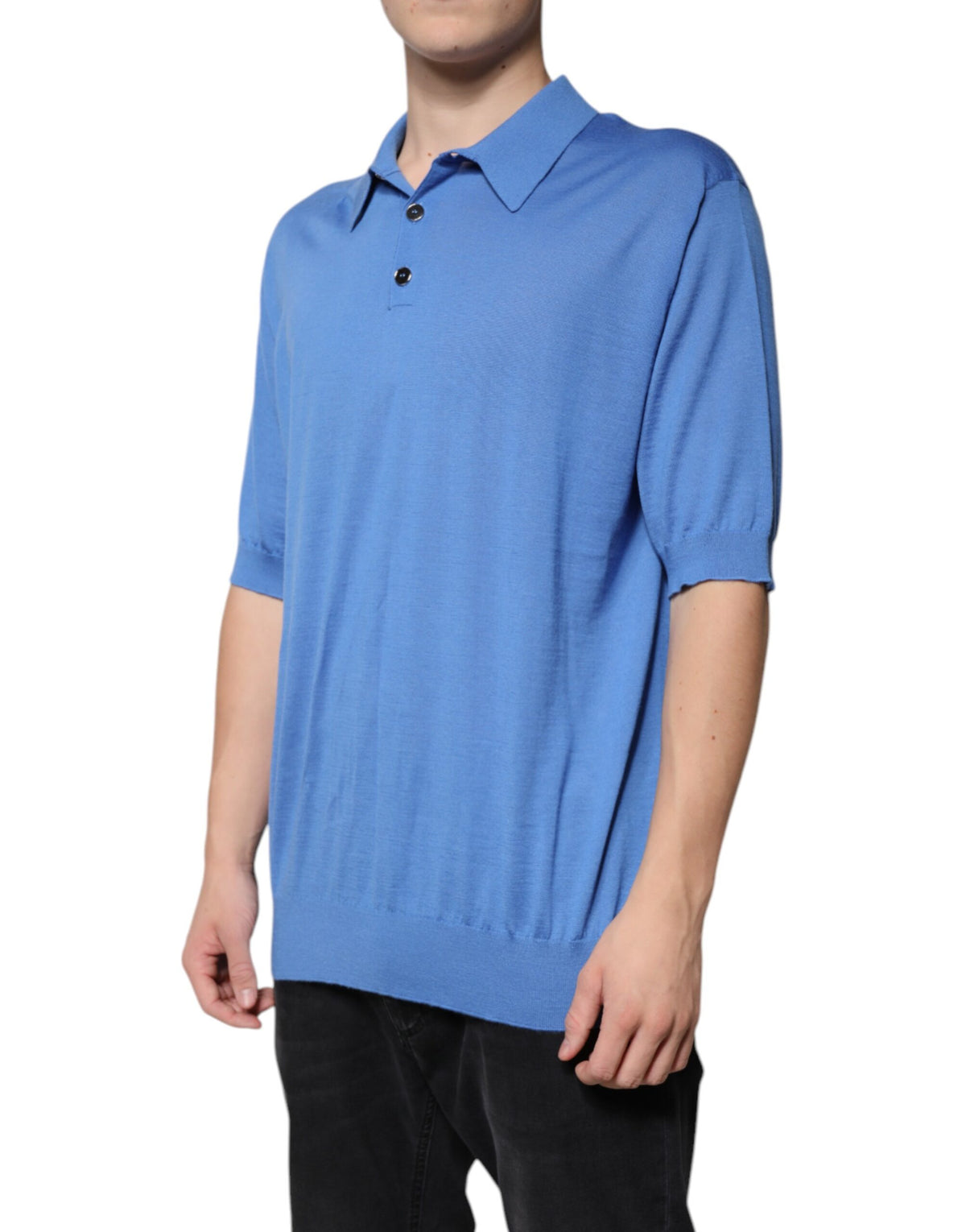 Polo à manches courtes bleu à col pour homme de Dolce &amp; Gabbana