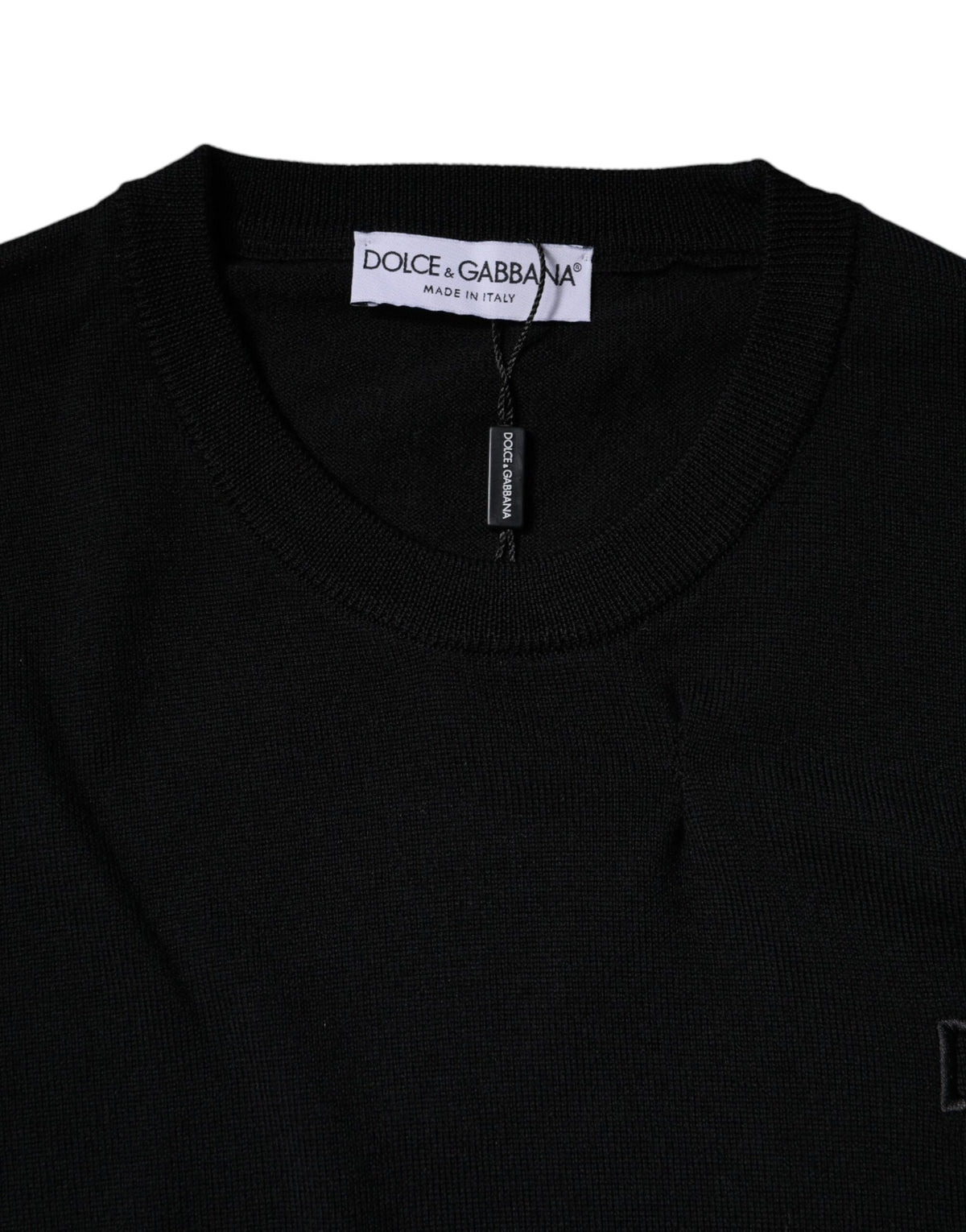 Pull en laine à col rond noir avec logo Dolce &amp; Gabbana