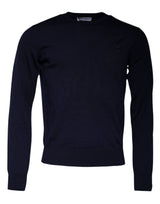 Pull en laine à col rond bleu avec logo DG de Dolce &amp; Gabbana