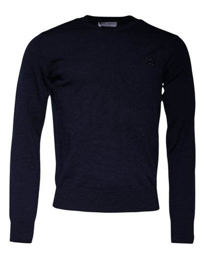 Dolce &amp; Gabbana Blauwe DG Logo V-Hals Trui van Wol