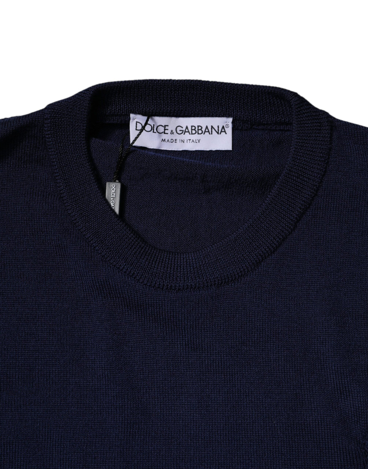 Pull en laine à col rond bleu avec logo DG de Dolce &amp; Gabbana