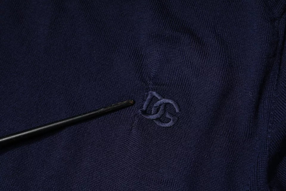Pull en laine à col rond bleu avec logo DG de Dolce &amp; Gabbana
