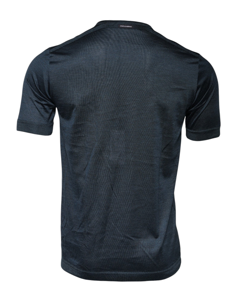 Dolce &amp; Gabbana T-shirt van donkerblauwe zijde met ronde hals en korte mouwen