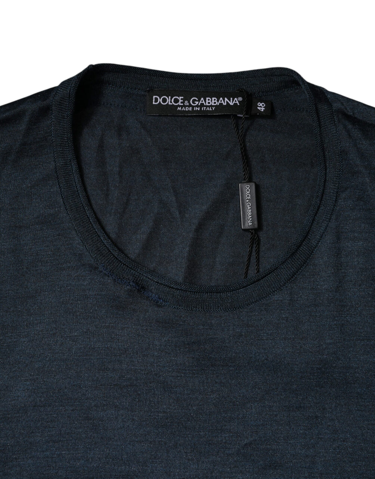 T-shirt à manches courtes en soie bleu foncé à col rond de Dolce &amp; Gabbana