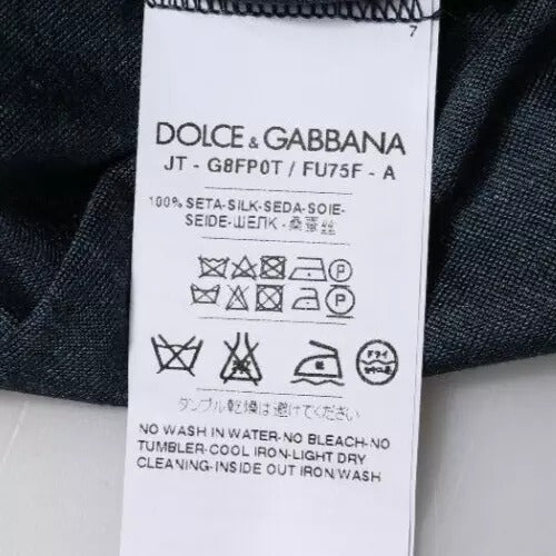 Dolce &amp; Gabbana T-shirt van donkerblauwe zijde met ronde hals en korte mouwen