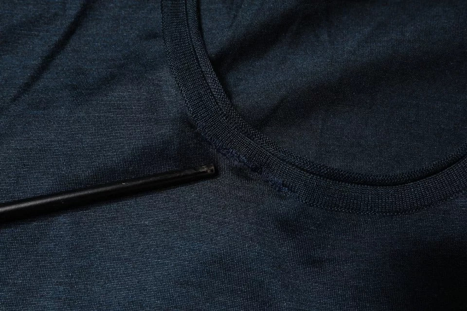 T-shirt à manches courtes en soie bleu foncé à col rond de Dolce &amp; Gabbana