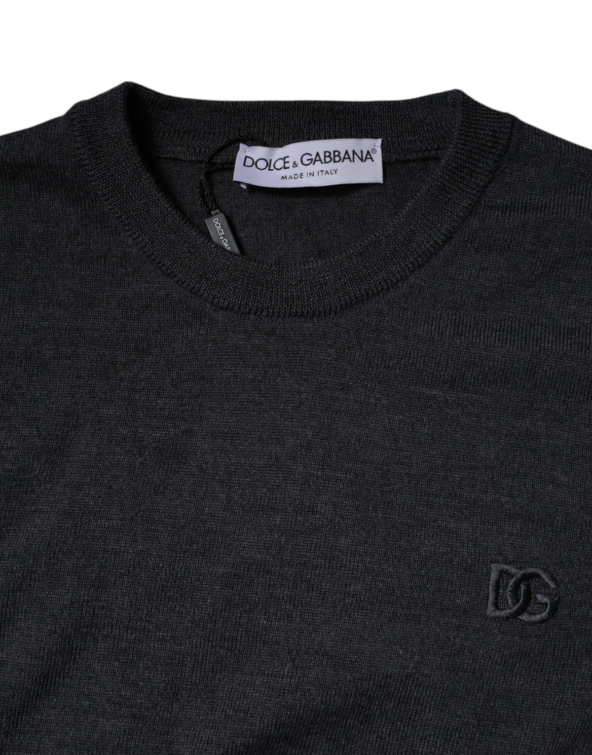 Pull en jersey à col rond avec logo DG de Dolce &amp; Gabbana en gris foncé